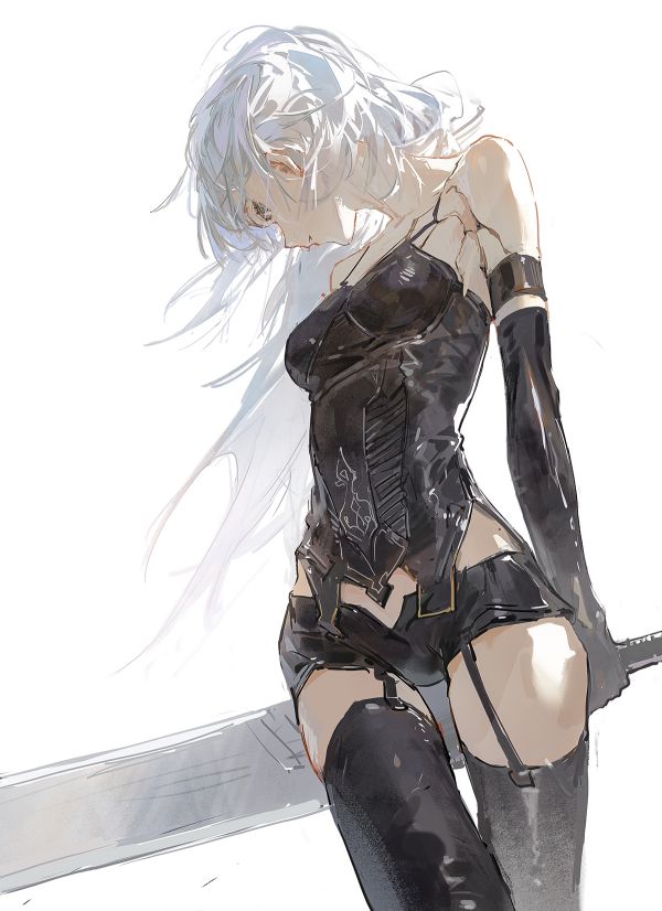 artwork,digital art,illustration,Nier Automata,A2 Nier Automata,long hair
