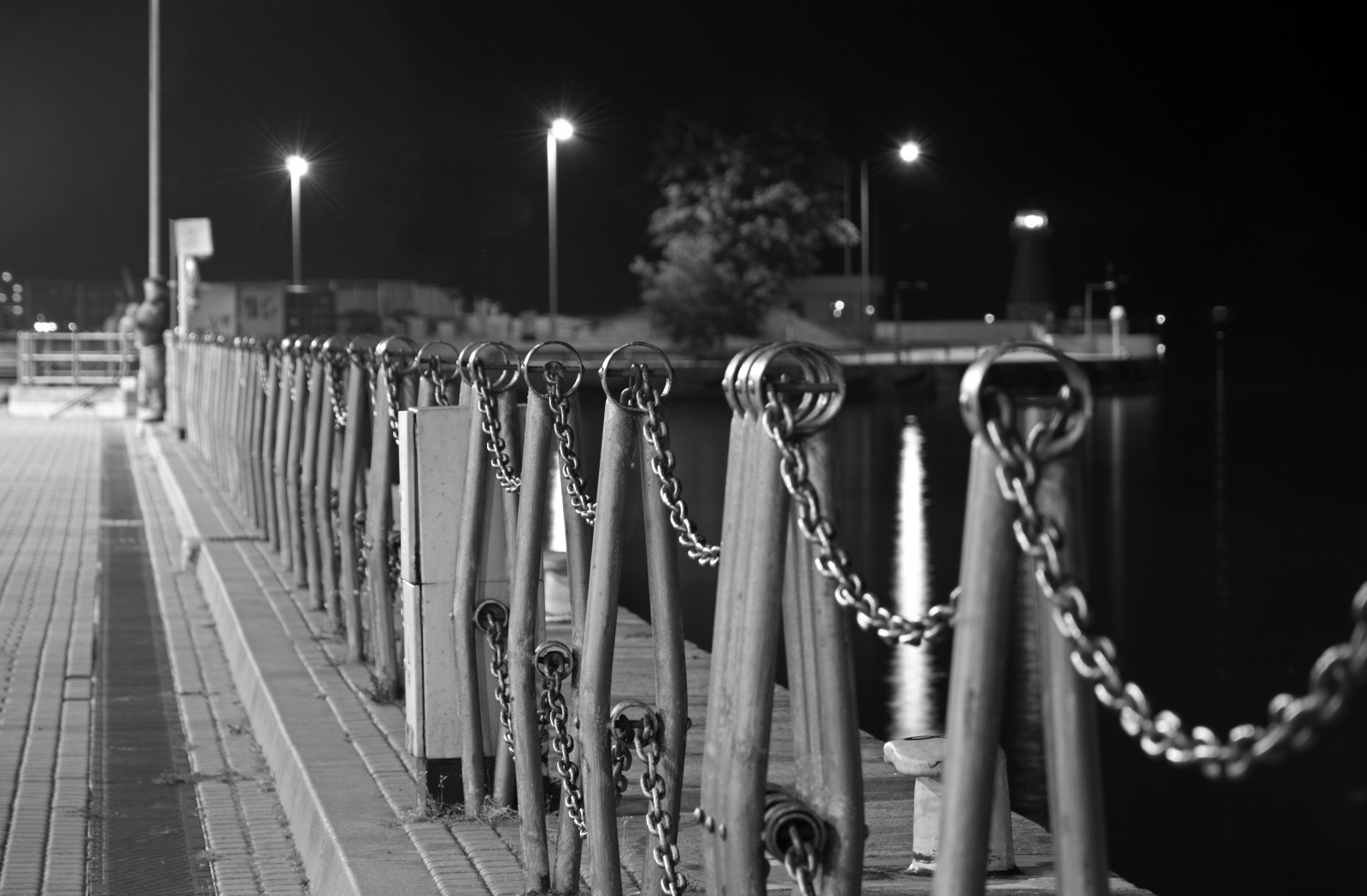 Wallpaper longexposure, blackandwhite, bw, night, lights, Mono, pier