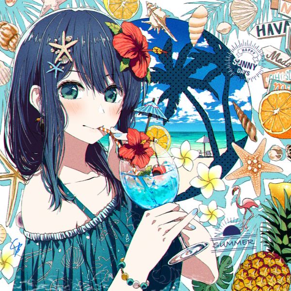 anime girls,Oshi no Ko,Kurokawa Akane,cocktails,drinking,looking at viewer