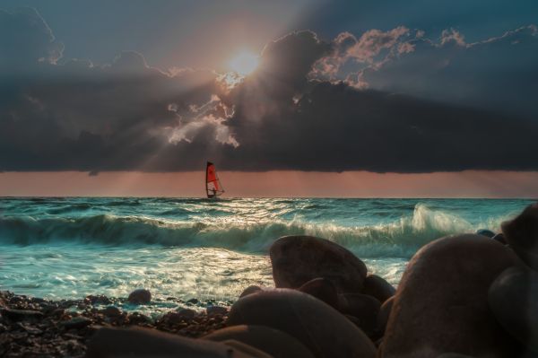 water,Sun,sunlight,clouds,sea,boat