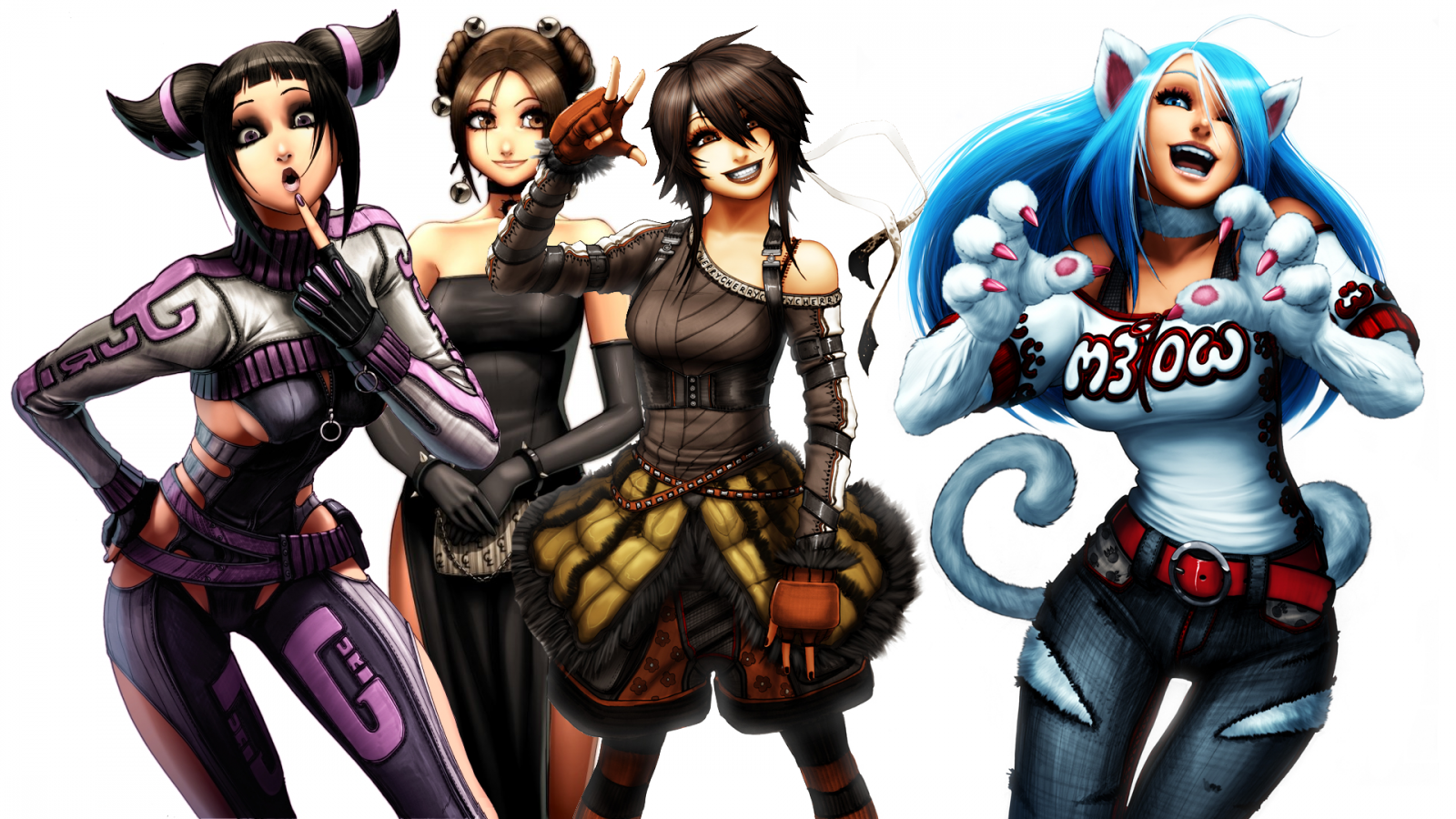 video games, Han Juri, Chun Li, Felicia, Darkstalkers, artwork, Street Fighter