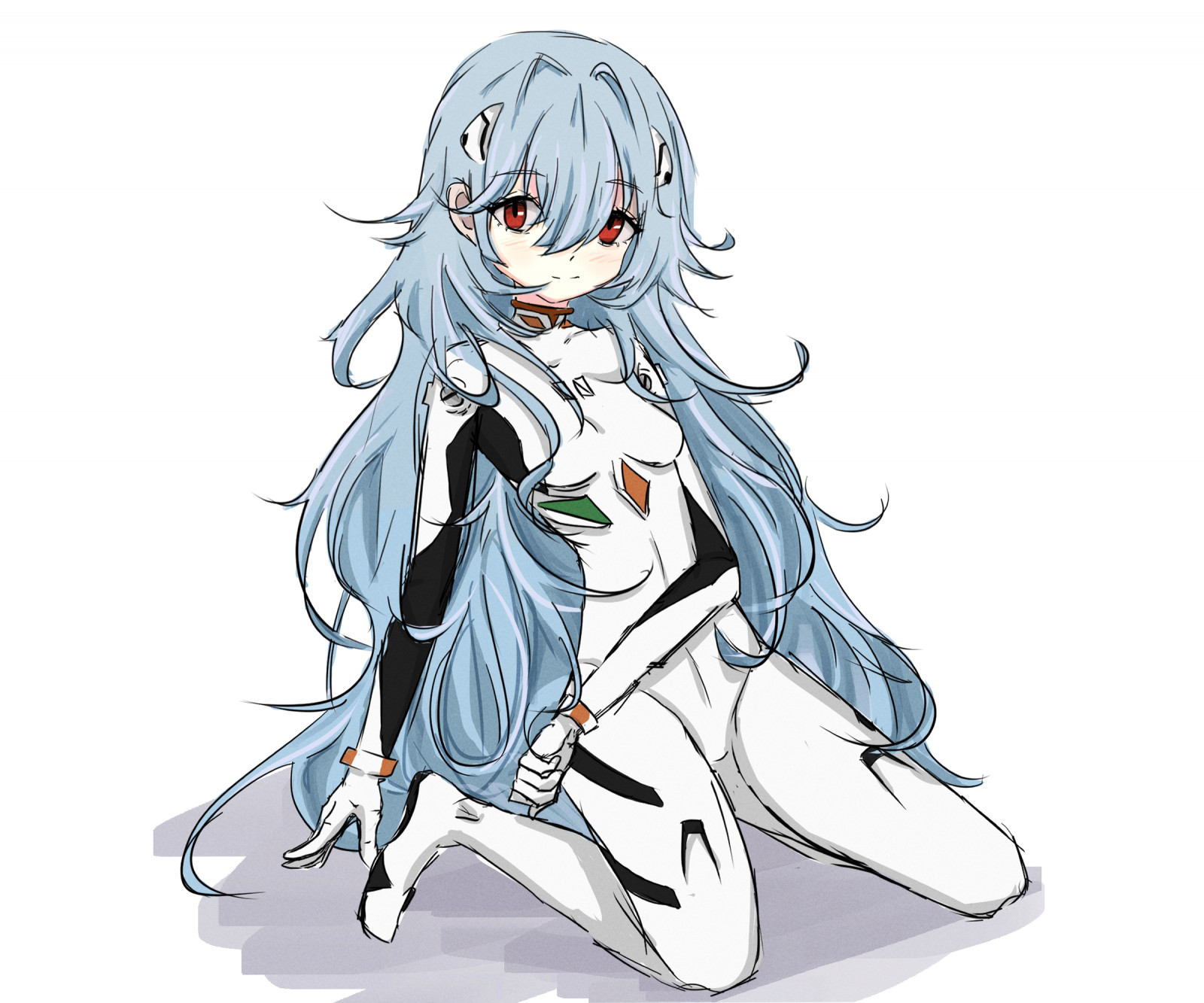 anime, Anime piger, Rebuild of Evangelion, Neon Genesis Evangelion, Super Robot Taisen, Ayanami Rei, langt hår, Blåt hår, solo, kunstværk, Digital kunst, fan kunst