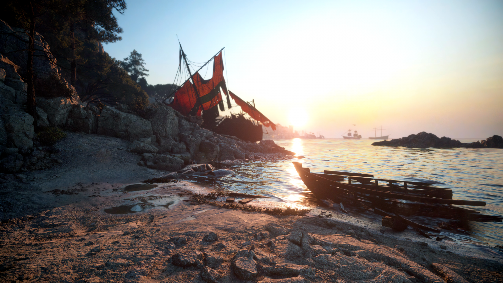 Nvidia, plague tale requiem, Video Game Art, videohry, Snímek obrazovky, PC herní, voda, loď, skály