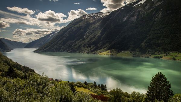 landscape, mountains, lake, water, nature, trees