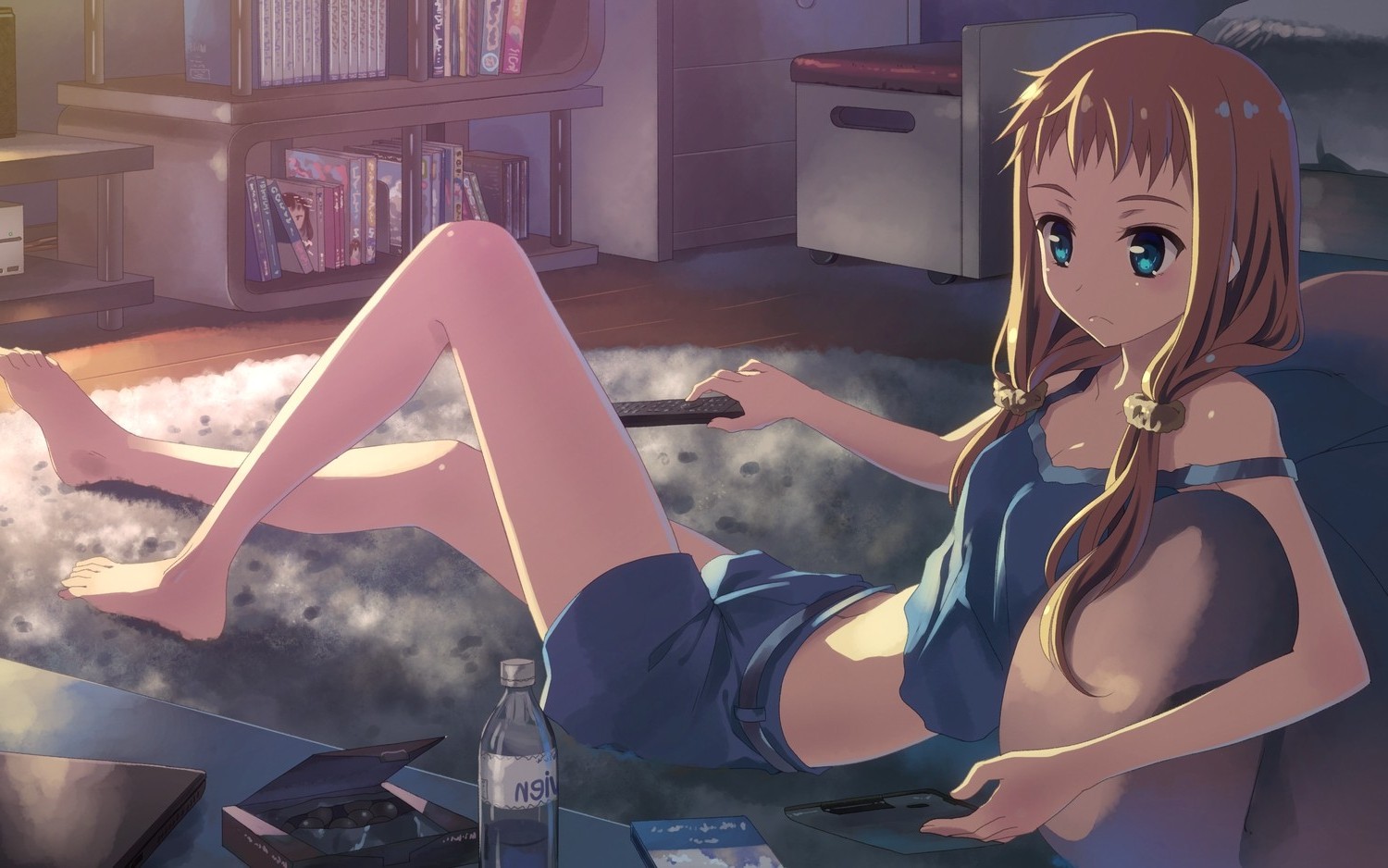 anime, anime dívky, Původní znaky, pusa, noha, Snímek obrazovky, 1500x938 px