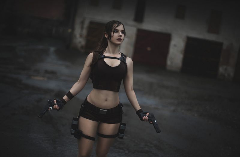 donne, modello, cosplay, pistola, Lara Croft
