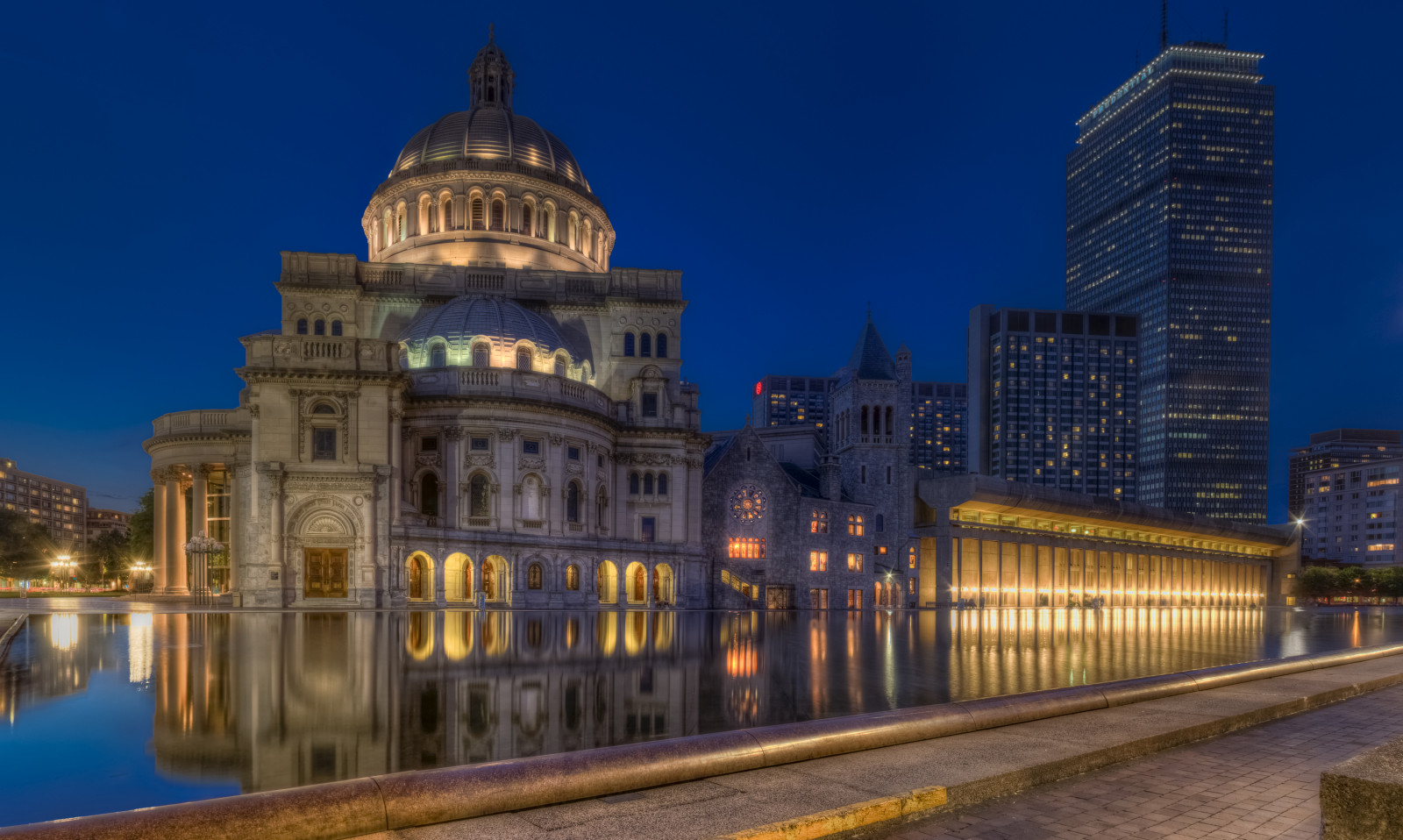 Modrá, panoráma, cirkevné, boston, noc, pano, Massachusetts, bluehour, HDR, Christscience, Prvýkrát