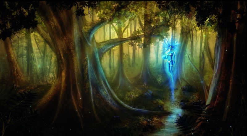 slunečnímu záření, malování, les, fantasy umění, umělecká díla, odraz slunečnímu záření, malování, les, fantasy umění, umělecká díla, odraz