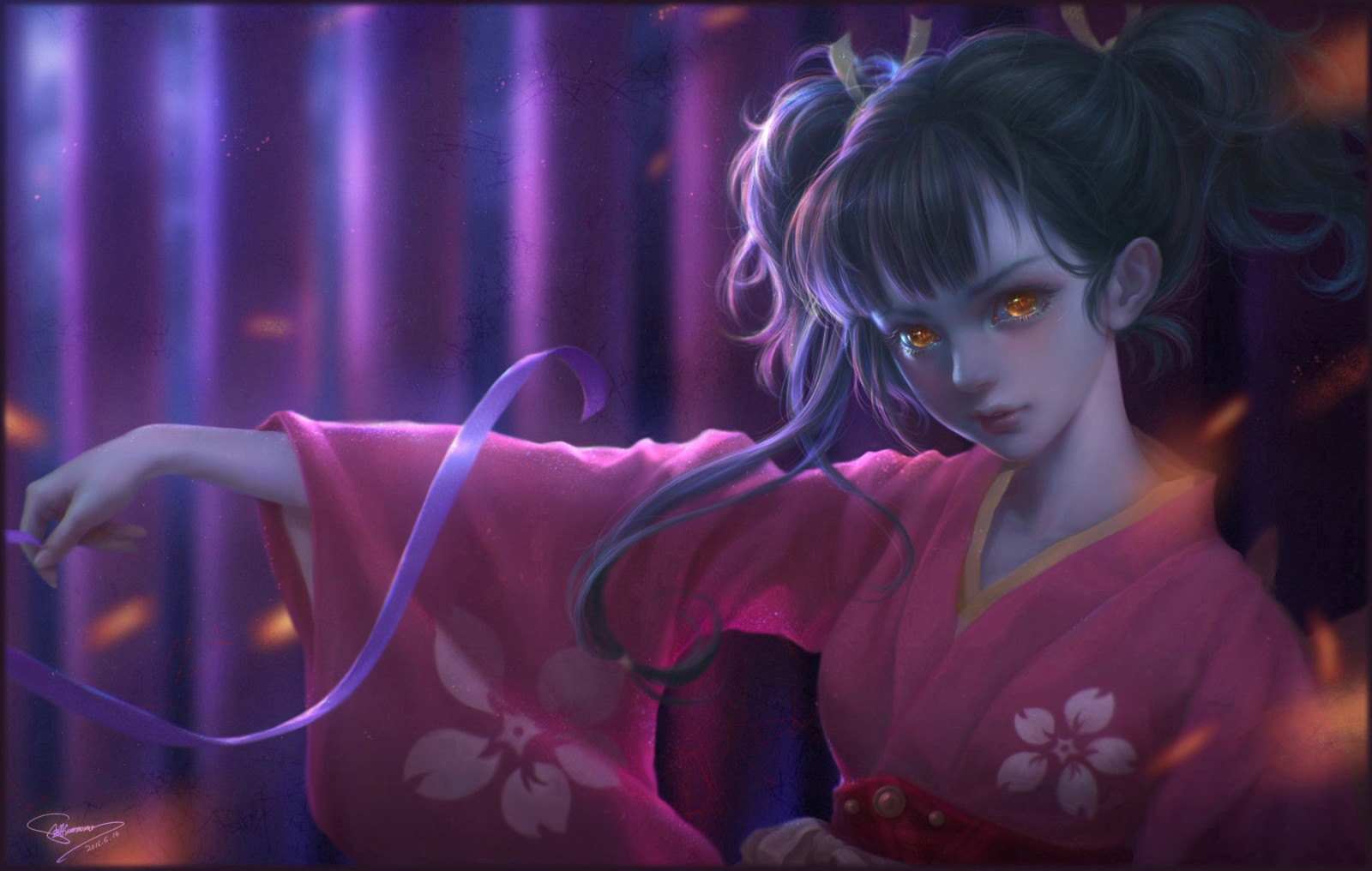 anime, anime dívky, Mumei, kimono, Kabaneri pevnosti železné, tma, Snímek obrazovky, počítač tapeta, hudební divadlo