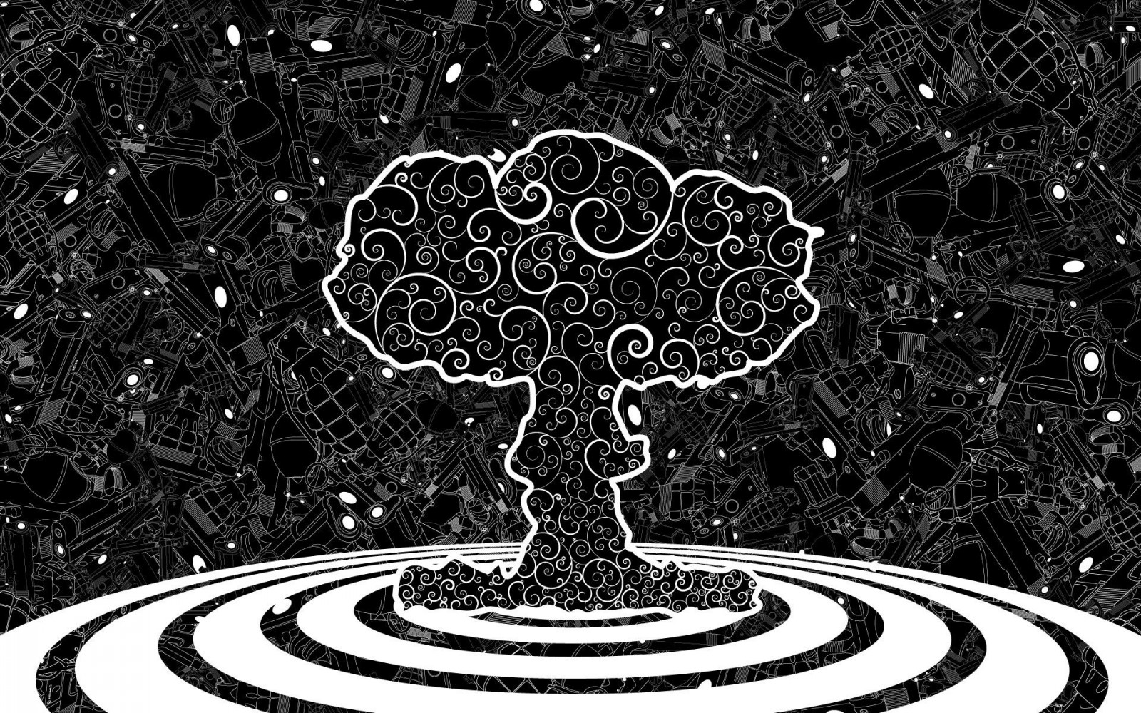 illustrazione, monocromo, astratto, simmetria, modello, cerchio, esplosione, bombe, design, bianco e nero, fotografia in bianco e nero, font