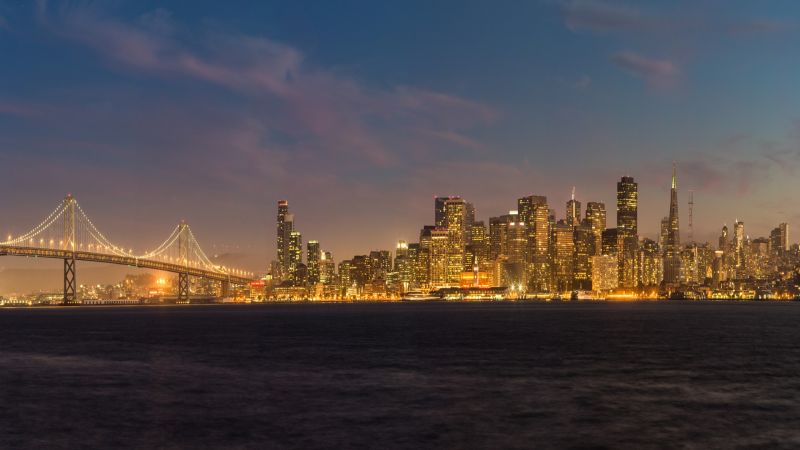 solnedgang, by, bybilledet, nat, afspejling, solopgang