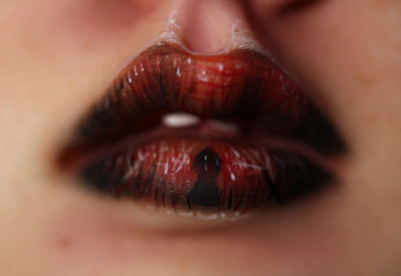 closeup,face,red,lipstick,lips,mouth