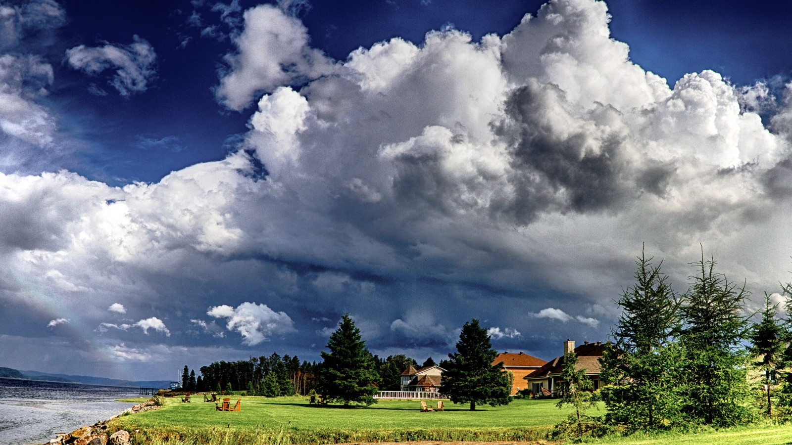 Wallpaper sunlight, landscape, hill, nature, grass, sky, field, storm, river, Canon, horizon