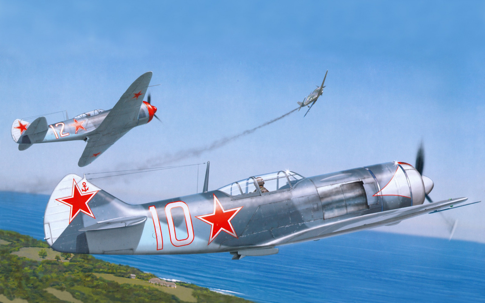 videohry, vozidlo, letoun, letadlo, vojenská letadla, North American P 51 Mustang, Supermarine Spitfire, letectvo, Focke Wulf Fw 190, Republic P 47 Thunderbolt, Curtiss P 40 Warhawk, Lavočkin La-5, letectví, Atmosféra Země, stíhací letoun, Grumman F8F Bearcat, air racing, jednoplošník, vrtulové letadlo