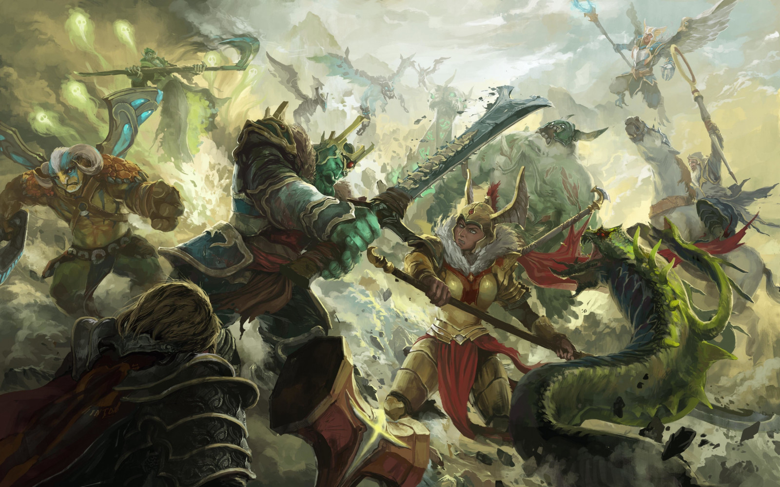 ペインティング, 図, ビデオゲーム, 戦争, 戦い, Dota 2, ビデオゲームのキャラクター, 神話, アート, 軍人, 3840x2400 px, コンピュータの壁紙, 架空の人物, 神秘的な生き物, visual arts, cg artwork