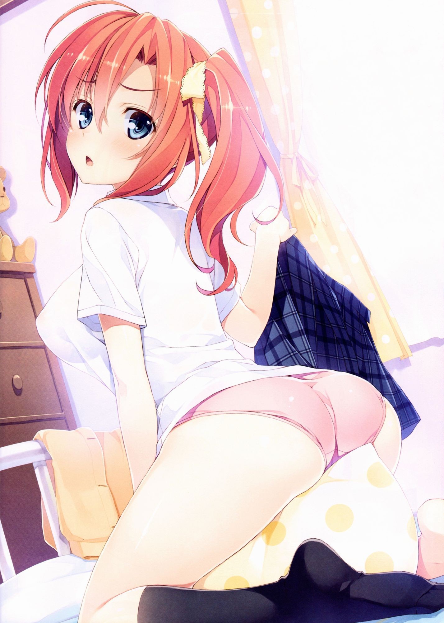 anime dívky, modré oči, kalhotky, velká prsa