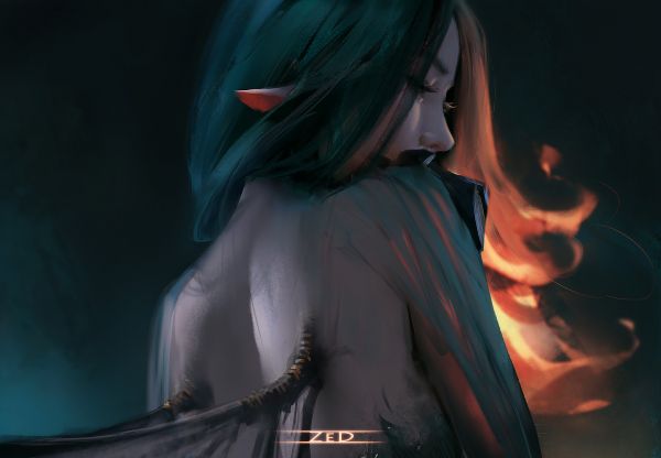 artwork,long hair,Trungbui,digital art,digital painting,pointy ears
