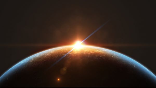 sunlight, digital art, night, planet, space, reflection