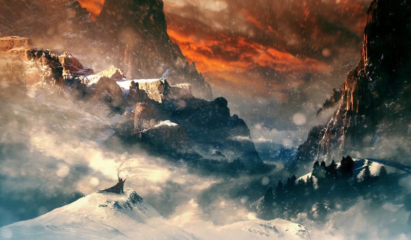 montagne, Fantasy art, cielo, nube, luce del sole, opera d'arte montagne, Fantasy art, cielo, nube, luce del sole, opera d'arte