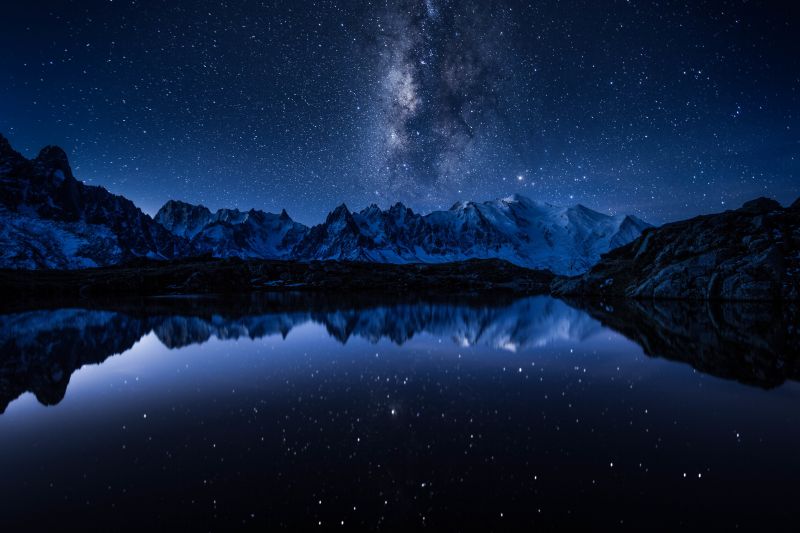 natt, galax, himmel, Vintergatan, reflexion, månsken