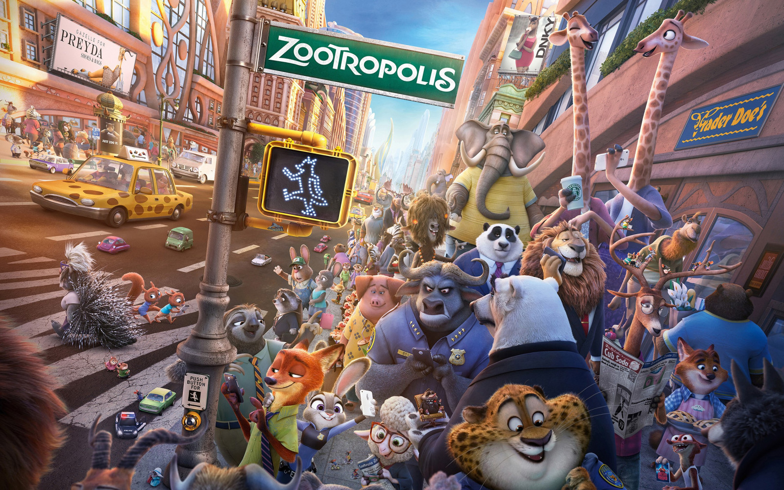 film, Zootopia, Judy Hopps, Disney, tegneserier, Nick Wilde, Benjamin Clawhauser, menneskemængde