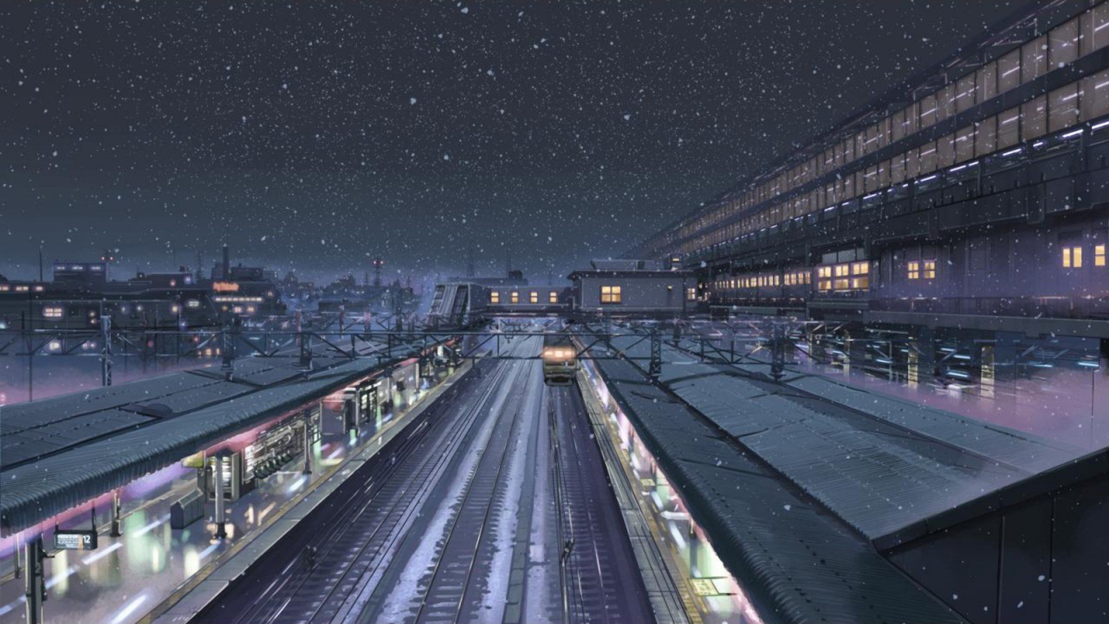 Cityscape Night Snow Winter Train Station Traffic 5 Centimeters Per Second Stadium Makoto Shinkai Transport Screens Cityscape Night Snow Winter Train Station Traffic 5 Centimeters Per Second Stadium Makoto Shinkai Transport Screens