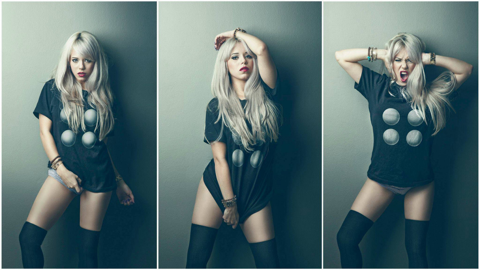 ženy, model, blondýnka, dlouhé vlasy, koláž, brýle, fotografování, spodní prádlo, Ian Reyes, oblečení, kostým, focení