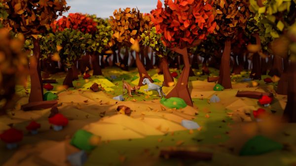 trees, digital art, nature, forest, animals, food