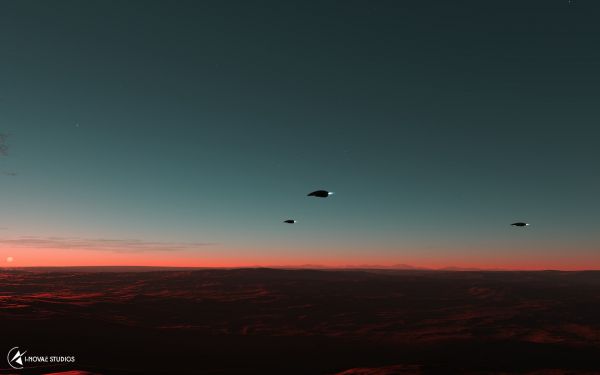 planet, space, sky, vehicle, aircraft, sunset