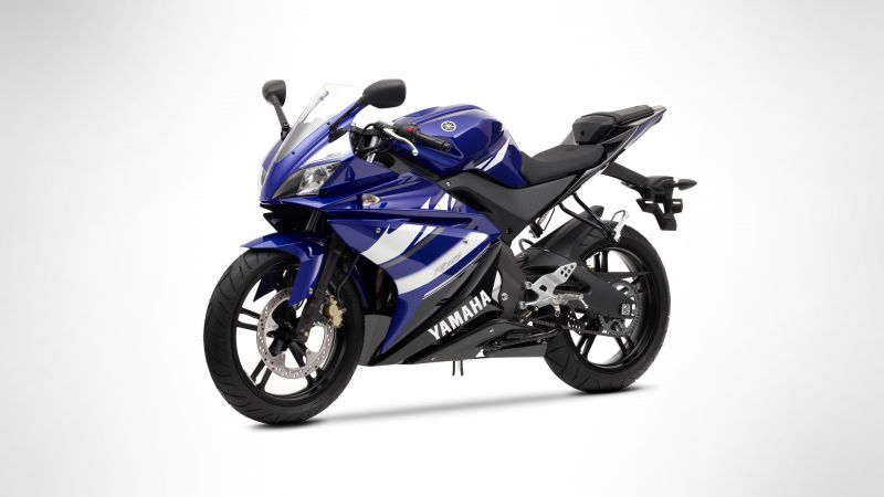 3840x2160 px, motocykl, jednoduché pozadí, vozidlo, modrý, Yamaha R125 3840x2160 px, motocykl, jednoduché pozadí, vozidlo, modrý, Yamaha R125