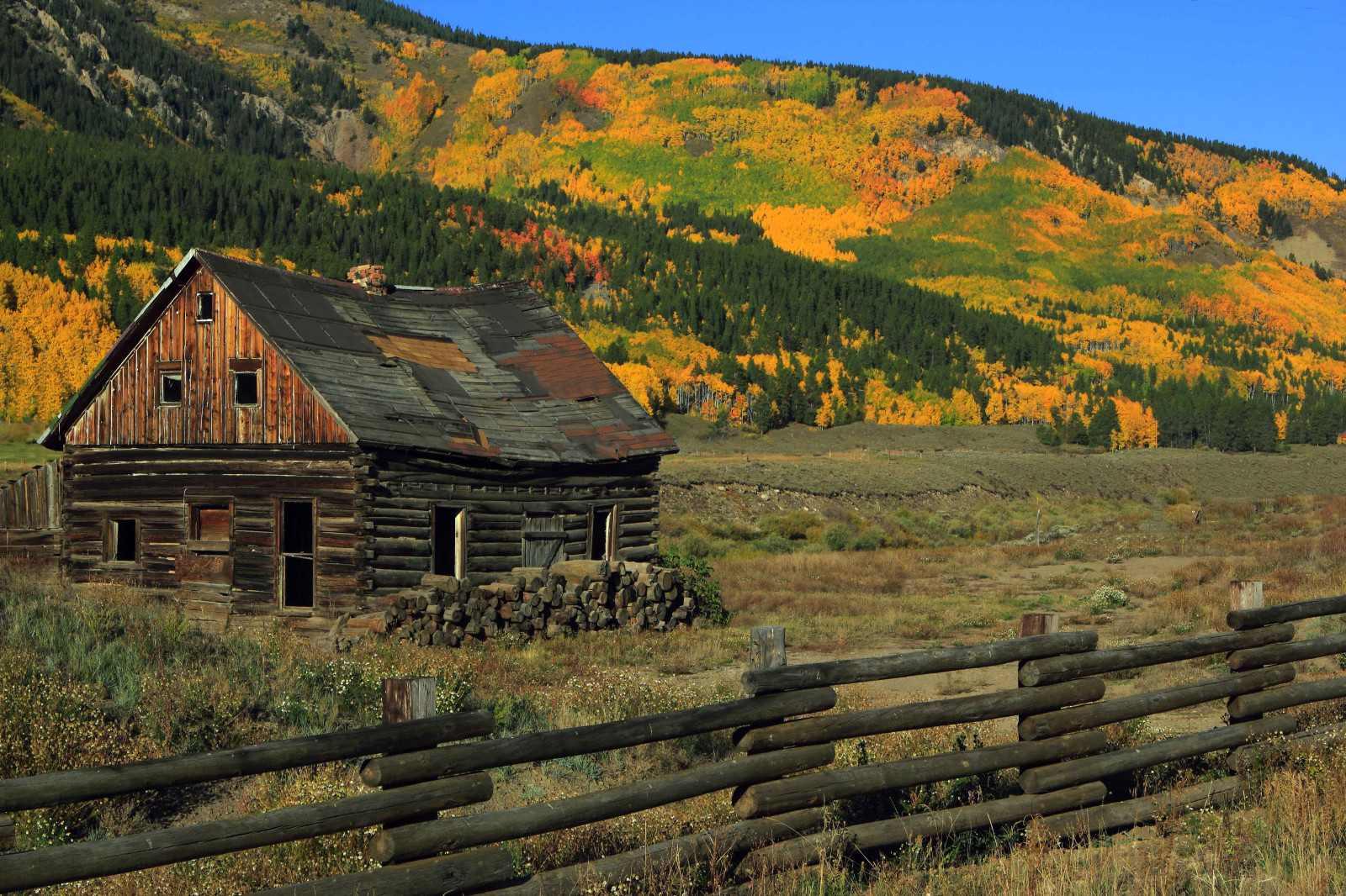 ฤดูใบไม้ร่วง, กระท่อม, fallfoliage, coloradomountains, nearcrestedbutteco
