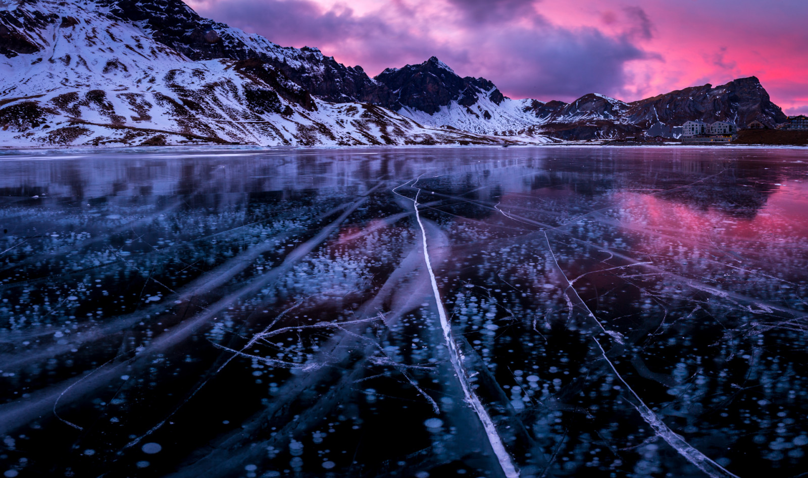 Melchsee, Frutt, Schweiz, Suisse, Kerns, Montagne, Alpes, Suisse, Lac, la glace, du froid, fissure, bulles, le coucher du soleil, Alpin, Bergsee, Eis, Klar, clair, schwarzeis, hiver, Noël, décembre, des nuages, Bergkette, Berge