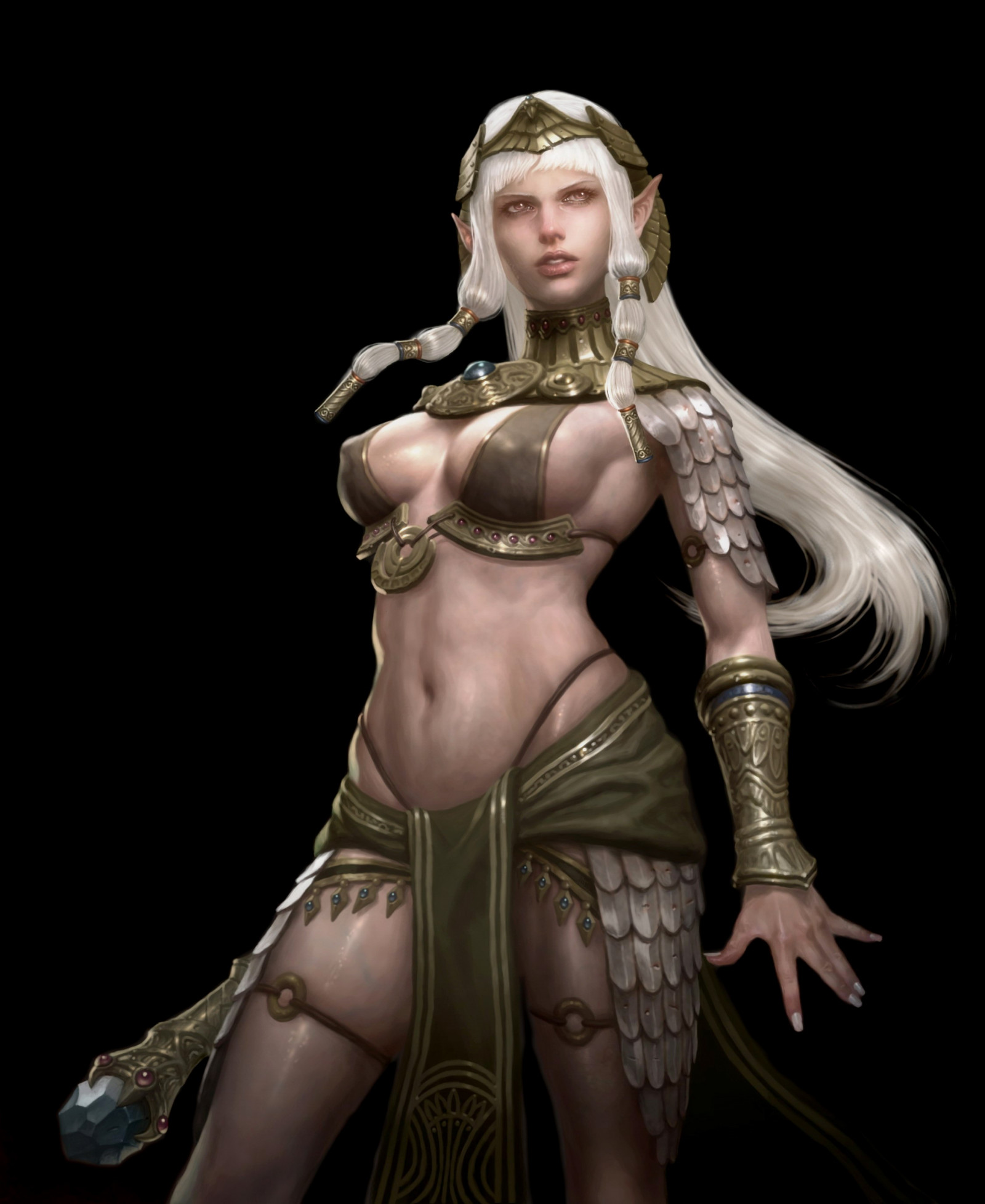 videohry, fantasy dívky, blondýnka, jednoduché pozadí, černé pozadí, dlouhé vlasy, 3D, poskytnout, CGI, velká prsa, prsa, skřítek, Osoba, mytologie, Kingdom Under Fire, kostým, žena bojovník