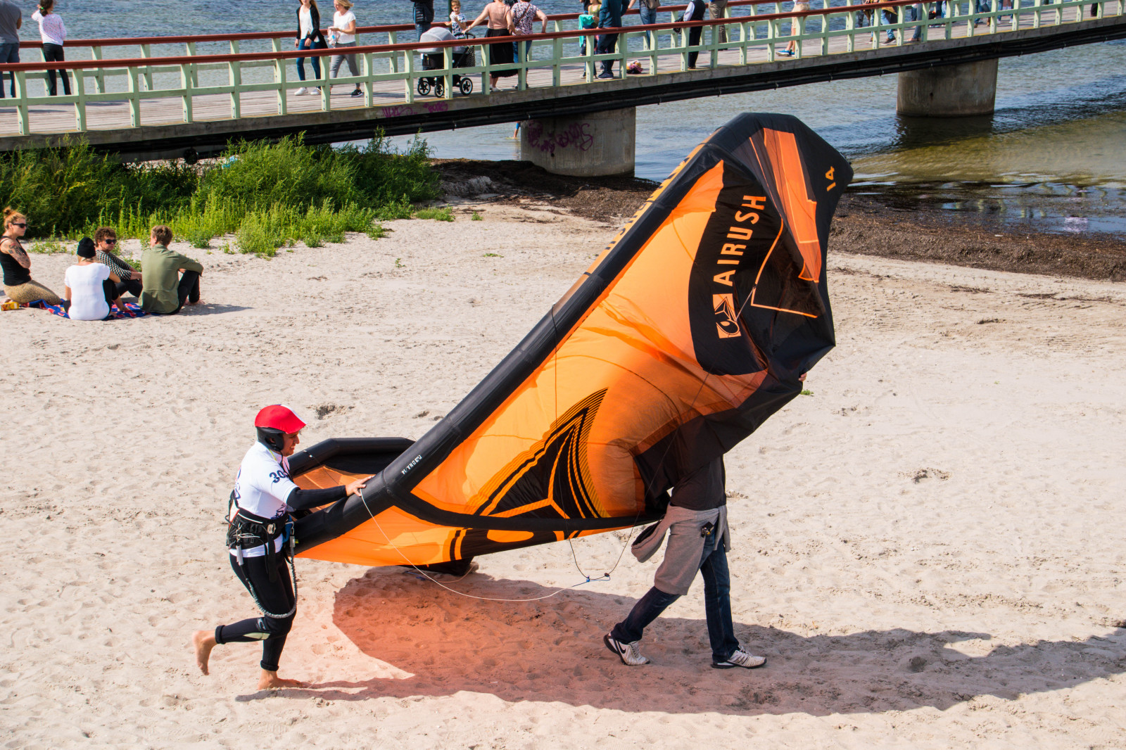 Papel de parede agua, areia, veículo, nuvens, de praia, ponte, verão