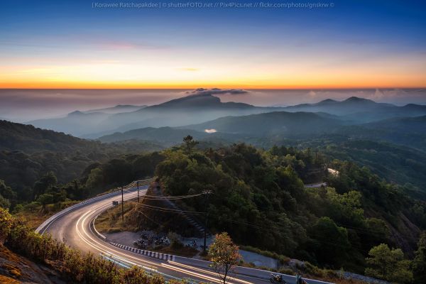 sunlight, landscape, forest, sunset, hill, Asia