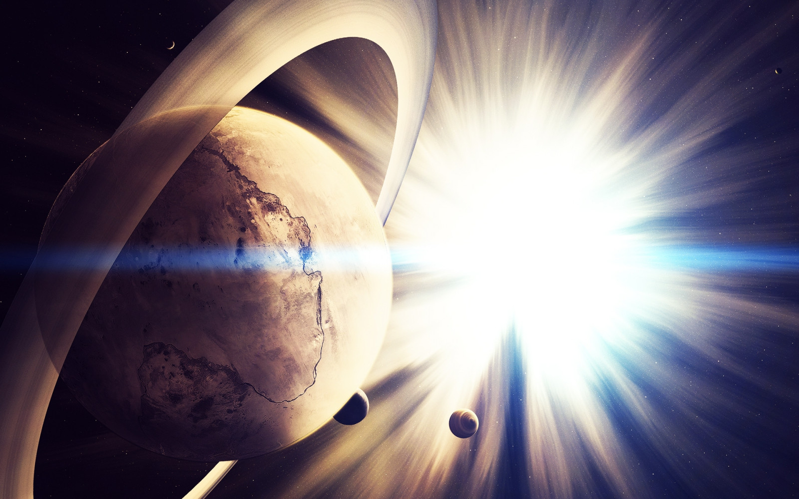 1920x1200 px, Měsíc, měsíce, vnější, planeta, planety, paprsky, prostor, hvězda, hvězdy