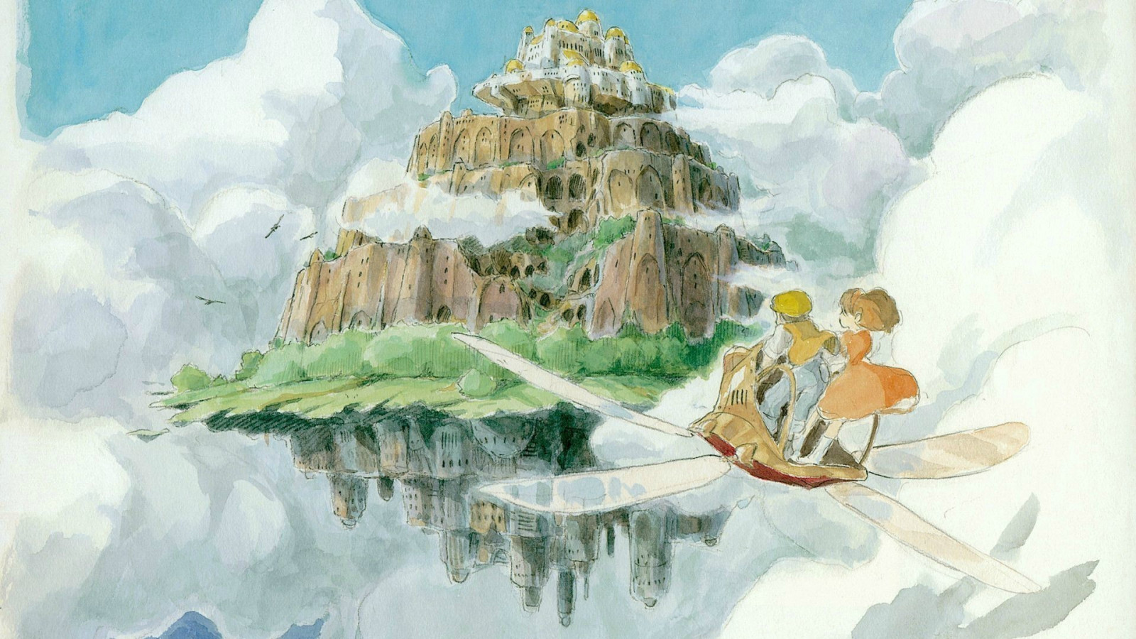 dibujo, pintura, ilustración, Anime, Estudio Ghibli, Castillo en el cielo, flor, pintar, material, bosquejo, Pintura de acuarela, Impresionista