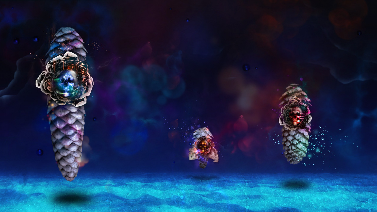 digitální umění, květiny, neon, abstraktní, umělecká díla, koule, čísla, růže, lebka, tečky, šišky, Snímek obrazovky, počítač tapeta