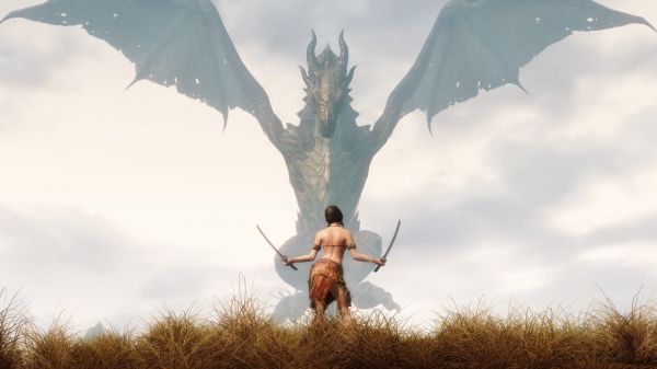 fantasy,girl,2560x1440 px,dragon,grass,mist