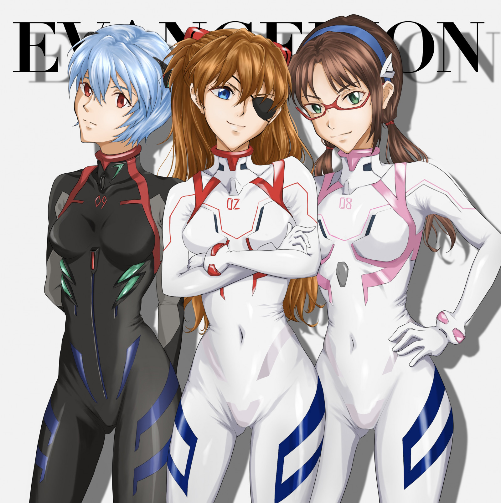anime, anime dívky, Super Robot Taisen, Rebuild of Evangelion, Neon Genesis Evangelion, Ayanami Rei, Asuka Langley Soryu, Makinami Mari Proslulý, dlouhé vlasy, krátké vlasy, twintails, modré vlasy, ryšavý, bruneta, umělecká díla, digitální umění, fan art