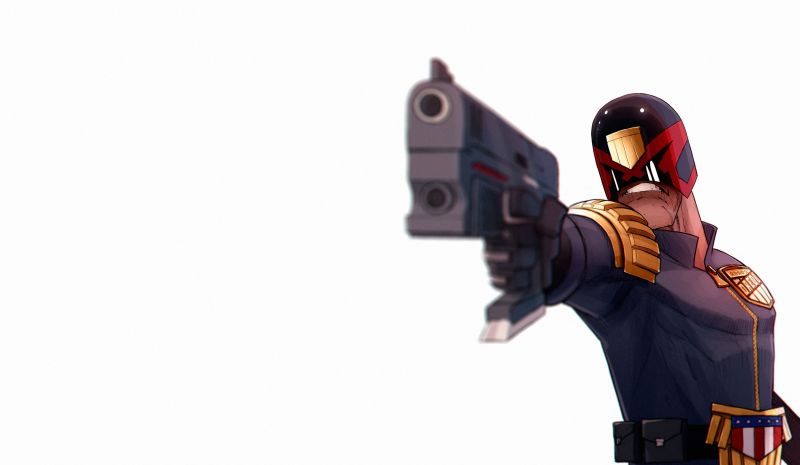 Judge Dredd,latar belakang yang sederhana,latar belakang putih,senjata,senjata