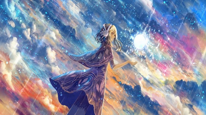 anime, anime dívky, nebe, déšť, mlhovina, mraky anime, anime dívky, nebe, déšť, mlhovina, mraky