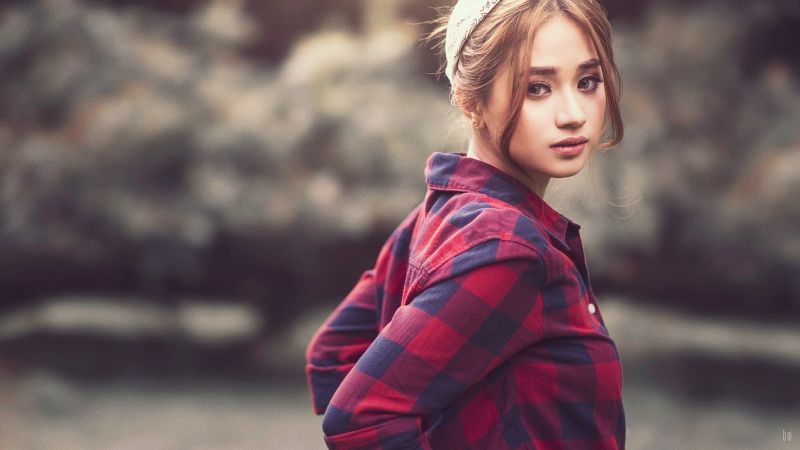 kobiety, Model, Azjatycki, portret, głębia pola, czerwony