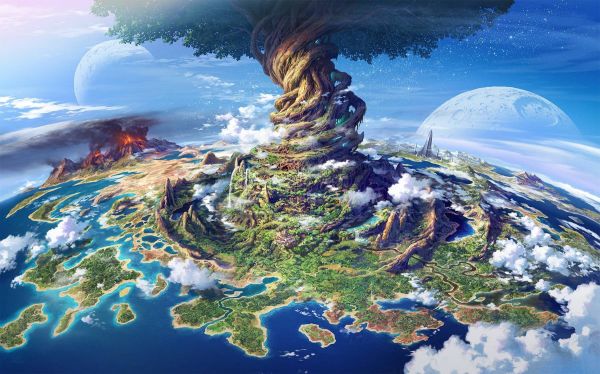 trees,landscape,fantasy art,anime,planet,Earth