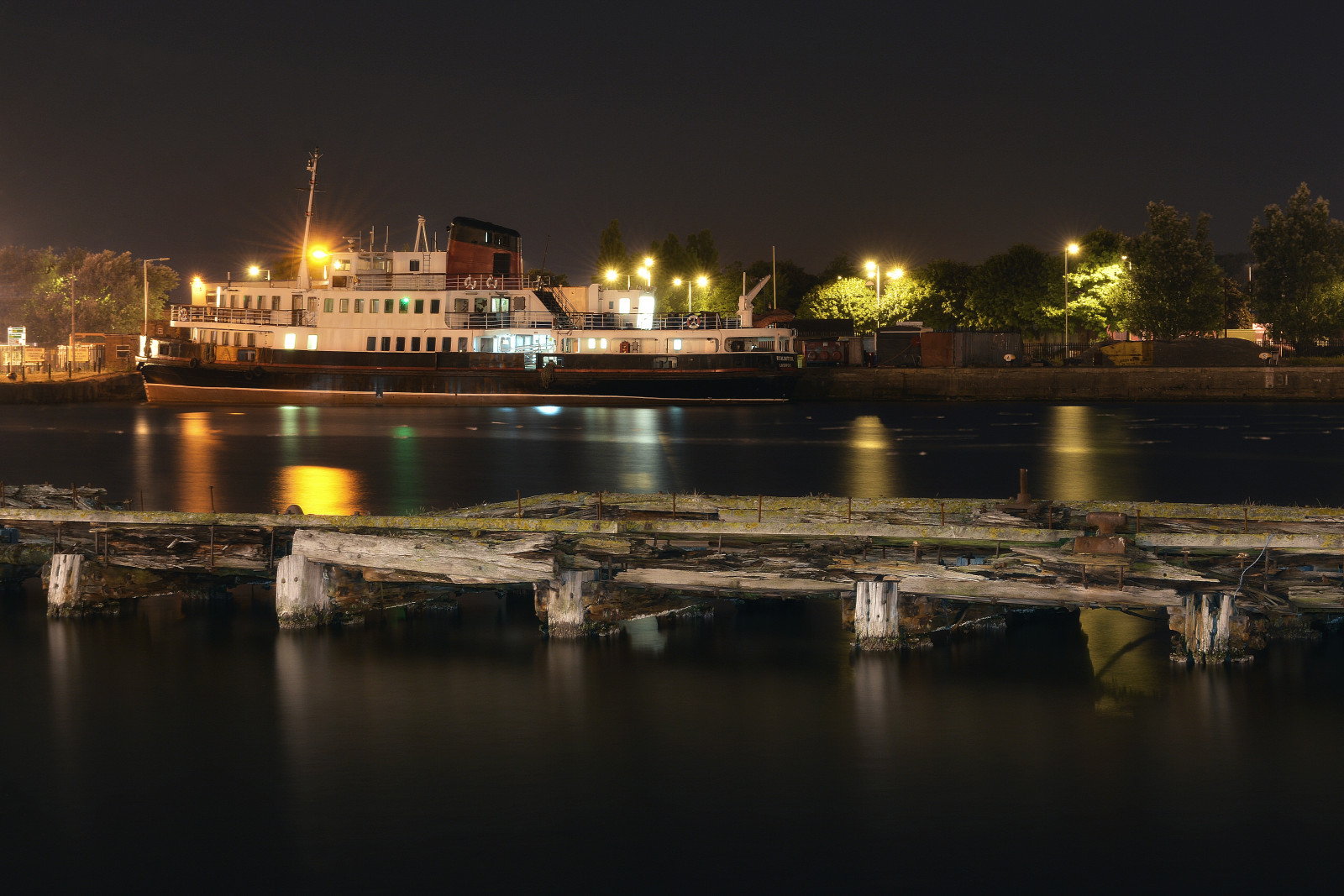 voda, trajekt, noc, doky, odrazy, řeka, venku, Birkenhead, Mersey, Wirral, Merseyside, otevřené prostory, Merseyferries, Royaldaffodil, nikond7100, 3peaker