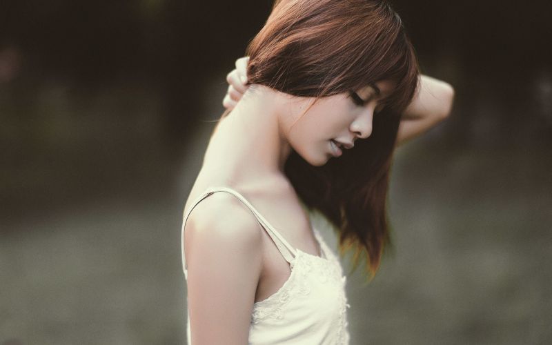 model, portrét, dlouhé vlasy, fotografování, šaty, asijský