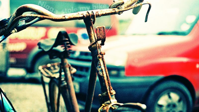pictură, bicicletă, vehicul, ciclism, mașină, text