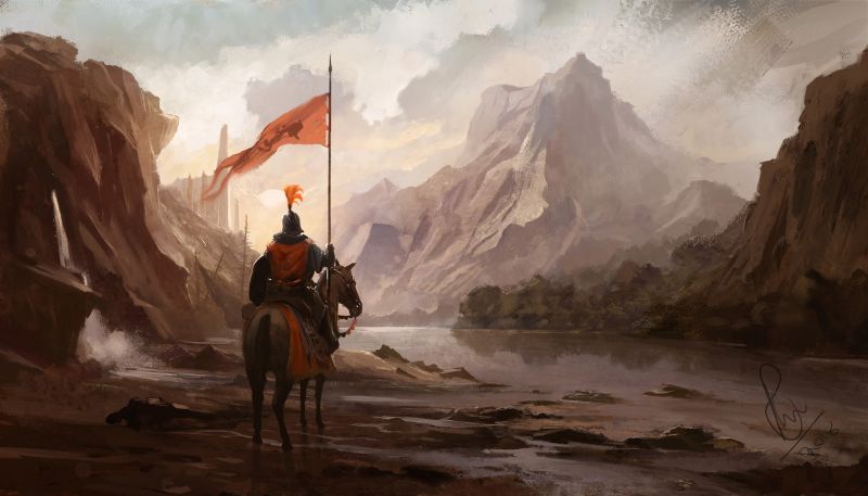 caballero, Arte fantasía, Obra de arte, montañas, naturaleza caballero, Arte fantasía, Obra de arte, montañas, naturaleza