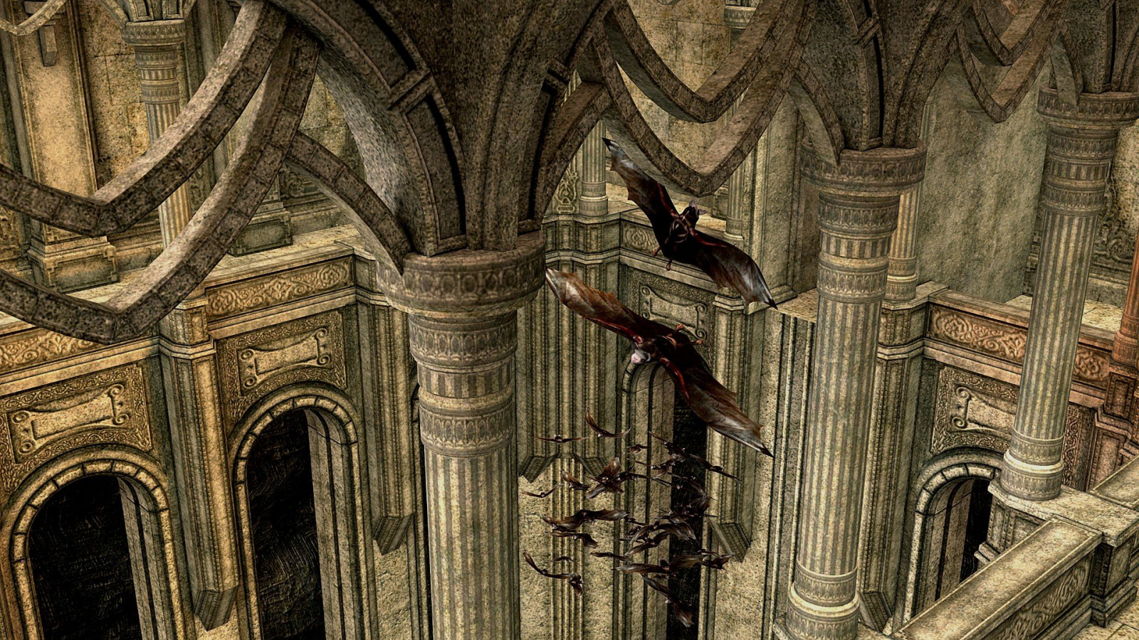 Wallpaper 1920x1080 px, architecture, artwork, bats, castle, column
