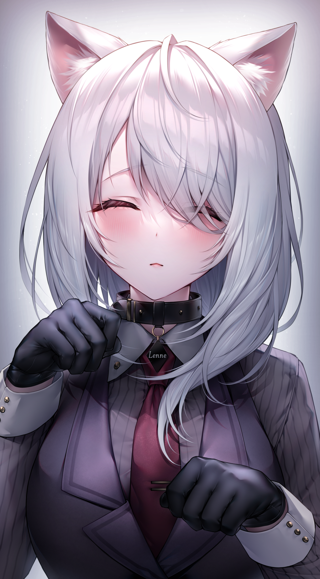 anime dívky, červené oči, kočičí uši